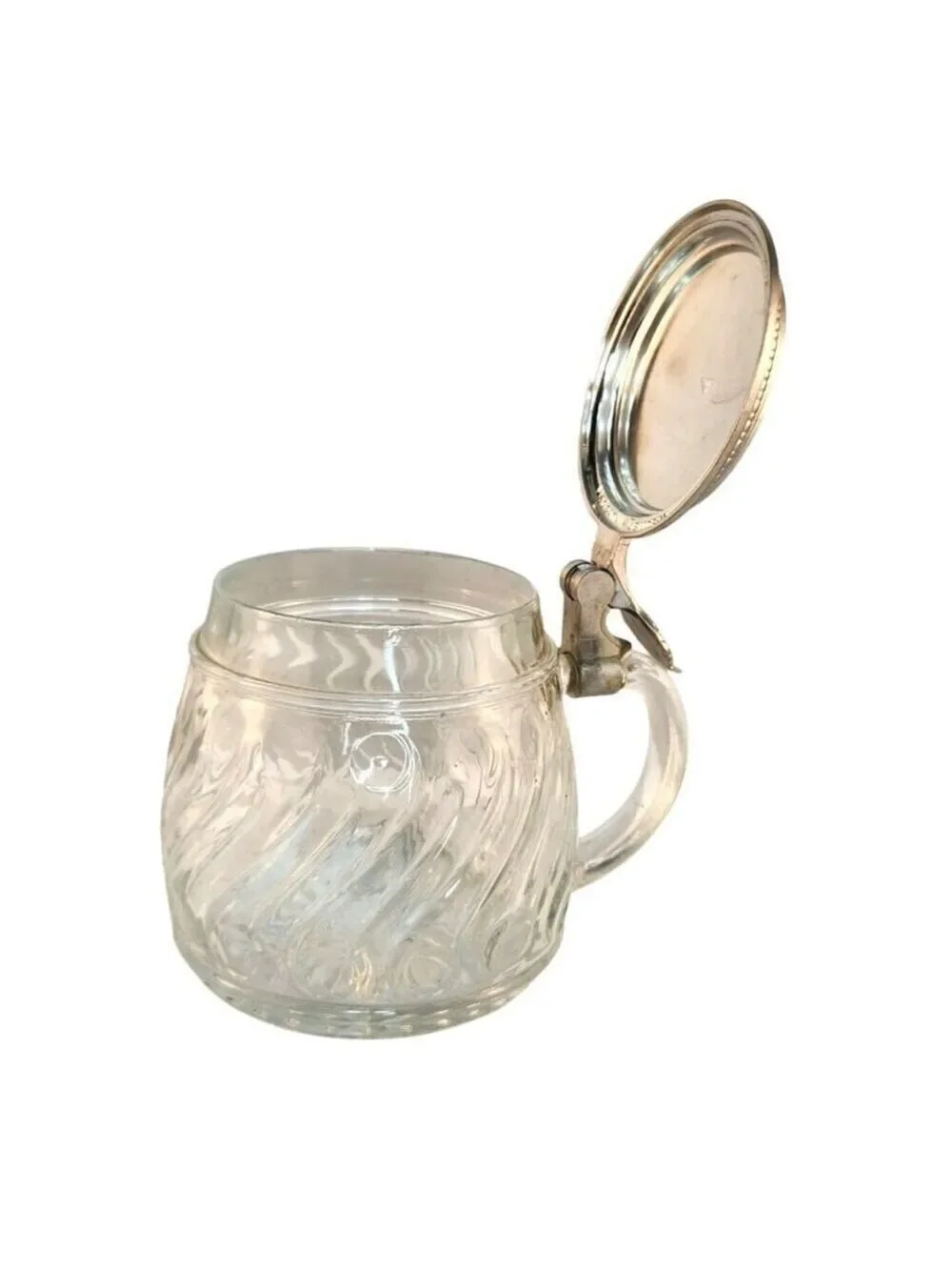 Original BMF W. Germany Glass Stein Pewter Lid Vintage Etched Glass Tankard Swir